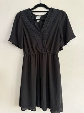 Blue Rain Black V-Neck Lace-Trim Dress